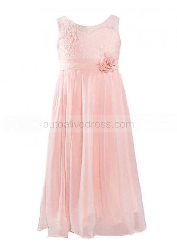 Blush Pink Lace Chiffon Floor Length Flower Girl Dress Junior Girl Dress
